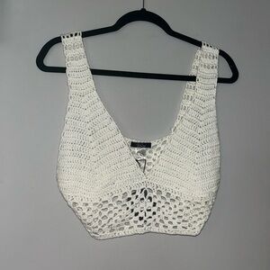 White Crochet Women Top
